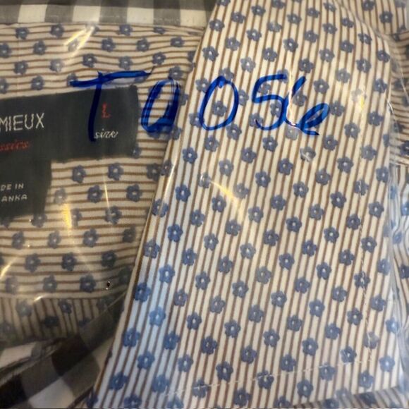 Daniel Cremieux Classics Contrast Cuff Button Front Shirt Blue Cream Brown Large - Picture 14 of 14